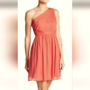 J. Crew Kylie Silk Chiffon Dress. Size 4. Coral. One Shoulder. NWT. Scandi Girl